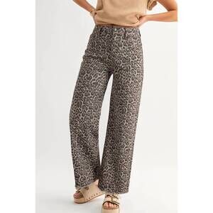 NEW AAPPARELLA frayed edge wide leg high waist jeans in leopard